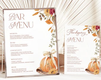 Editable Thanksgiving Menu - Dinner + Drink Bar Menu Template - Modern Boho Event Menu - Thanksgiving Decor - Printable Download - TG FP01