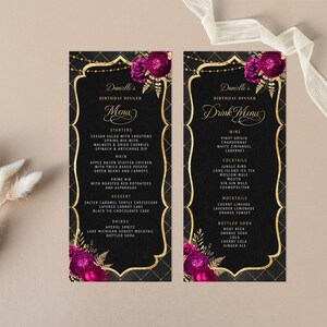 Editable Menu Template and Drink Menu Event Menu Template, Black Gold ...