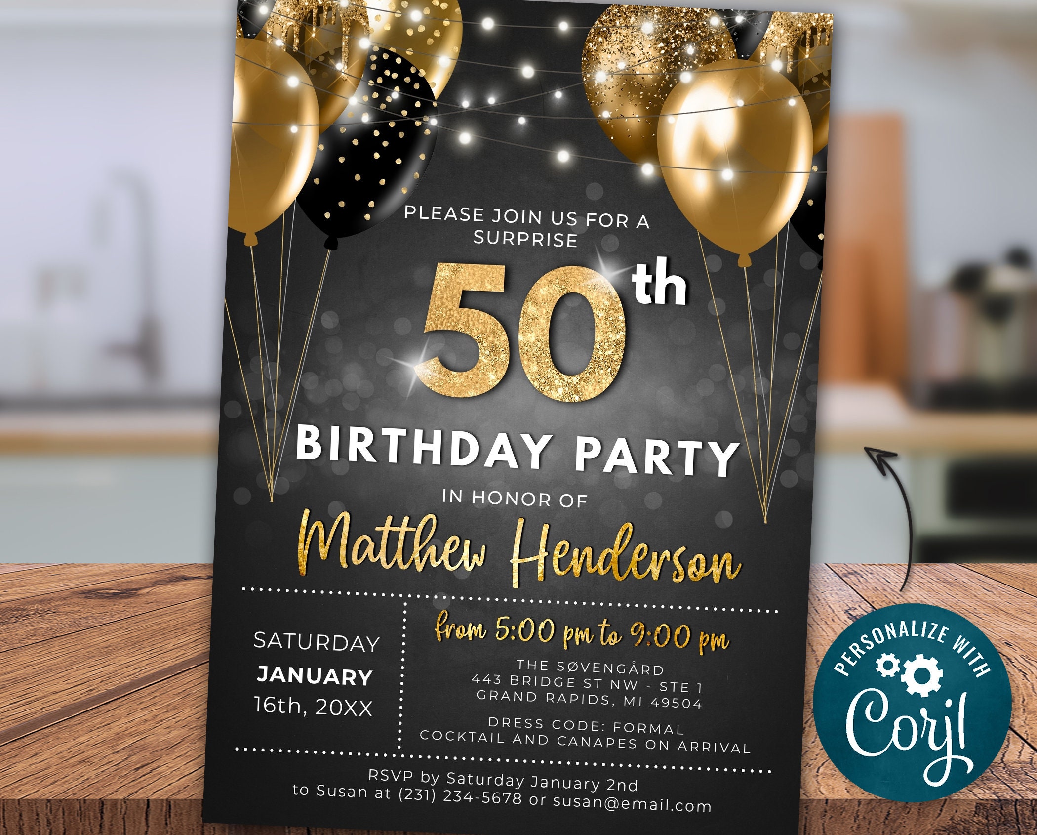 Invitaciones sorpresa para fiesta de cumpleaños número 40 con sobres  (paquete de 20) | Tarjetas de invitación de cumpleaños negras y doradas de  4 x 6