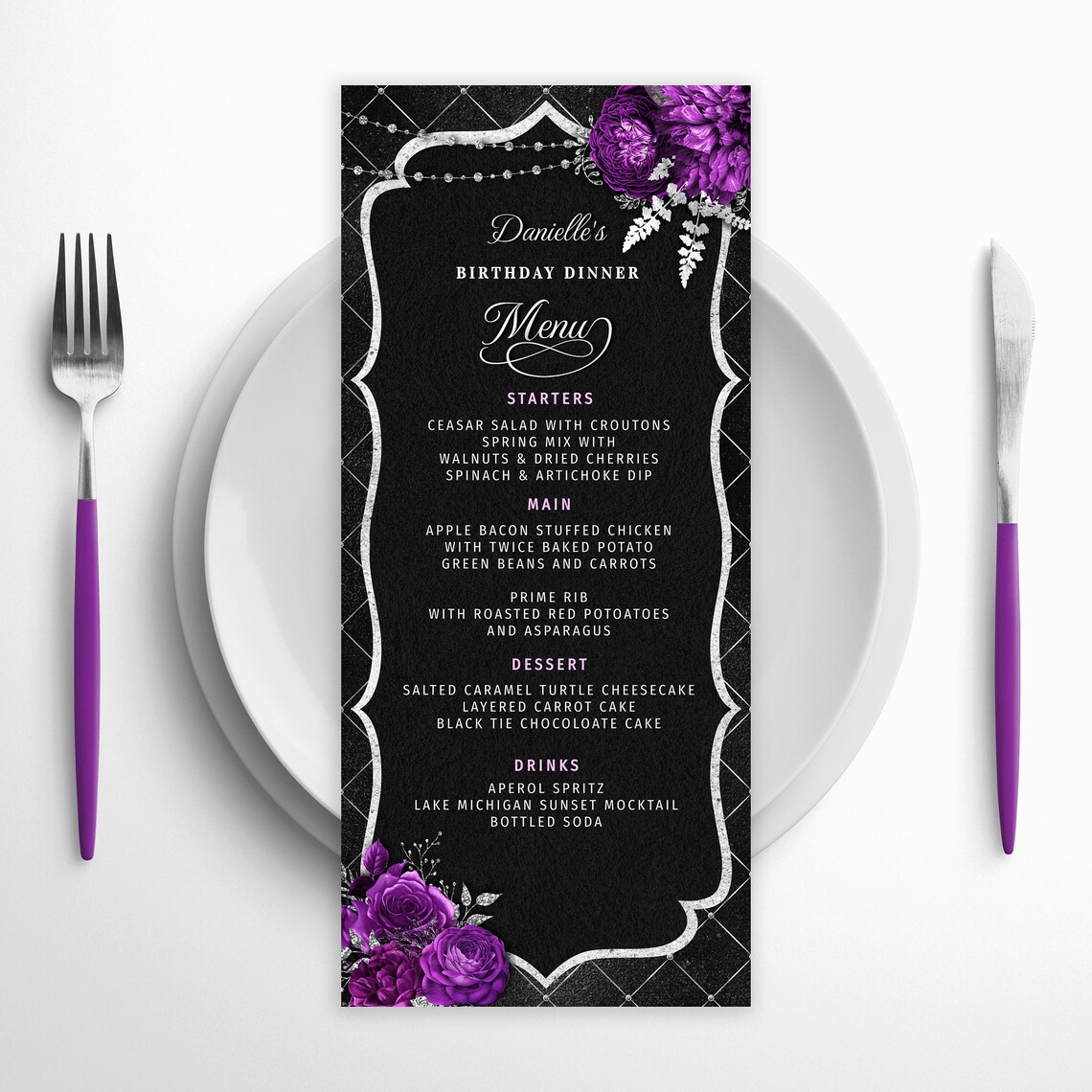 Editable Menu Template and Drink Menu Event Menu Template, Black Purple ...