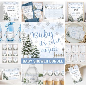Editable Baby It's Cold Outside Boy Baby Shower Invitation Big Bundle - Winter Snowflake Shower Bundle  Printable Digital Download CP161BBS