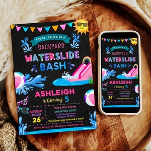 Waterslide Birthday Invitation Girl Birthday Digital & Printable Evite Electronic Invite with Thank You, Editable Instant Download WSBPB