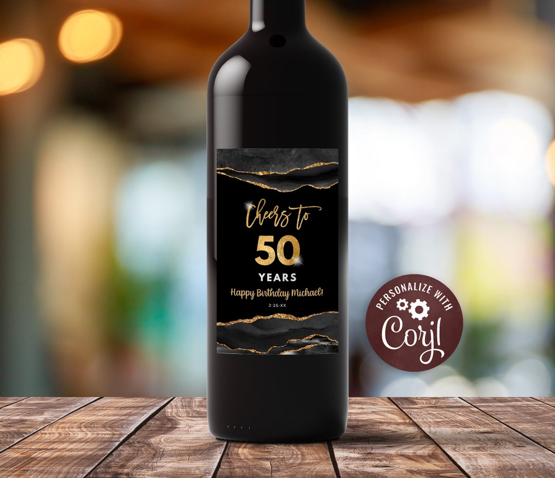 Black and Gold Wine Bottle Label Template Digital Instant Digital