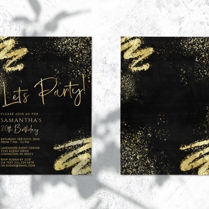 Luxury Black and Gold Birthday Party Invitation Template Digital ...