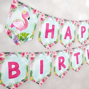 Flamingo Birthday Party, Happy Birthday Editable Party Banner, Editable Instant Download FPTY