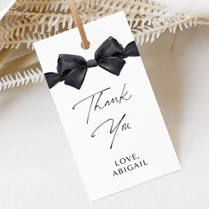 She&#39;s Tying the Knot Bridal Shower Favor Tag Template - Modern Black Ribbon Wedding Shower Favors - Editable Digital Download 5011BDS