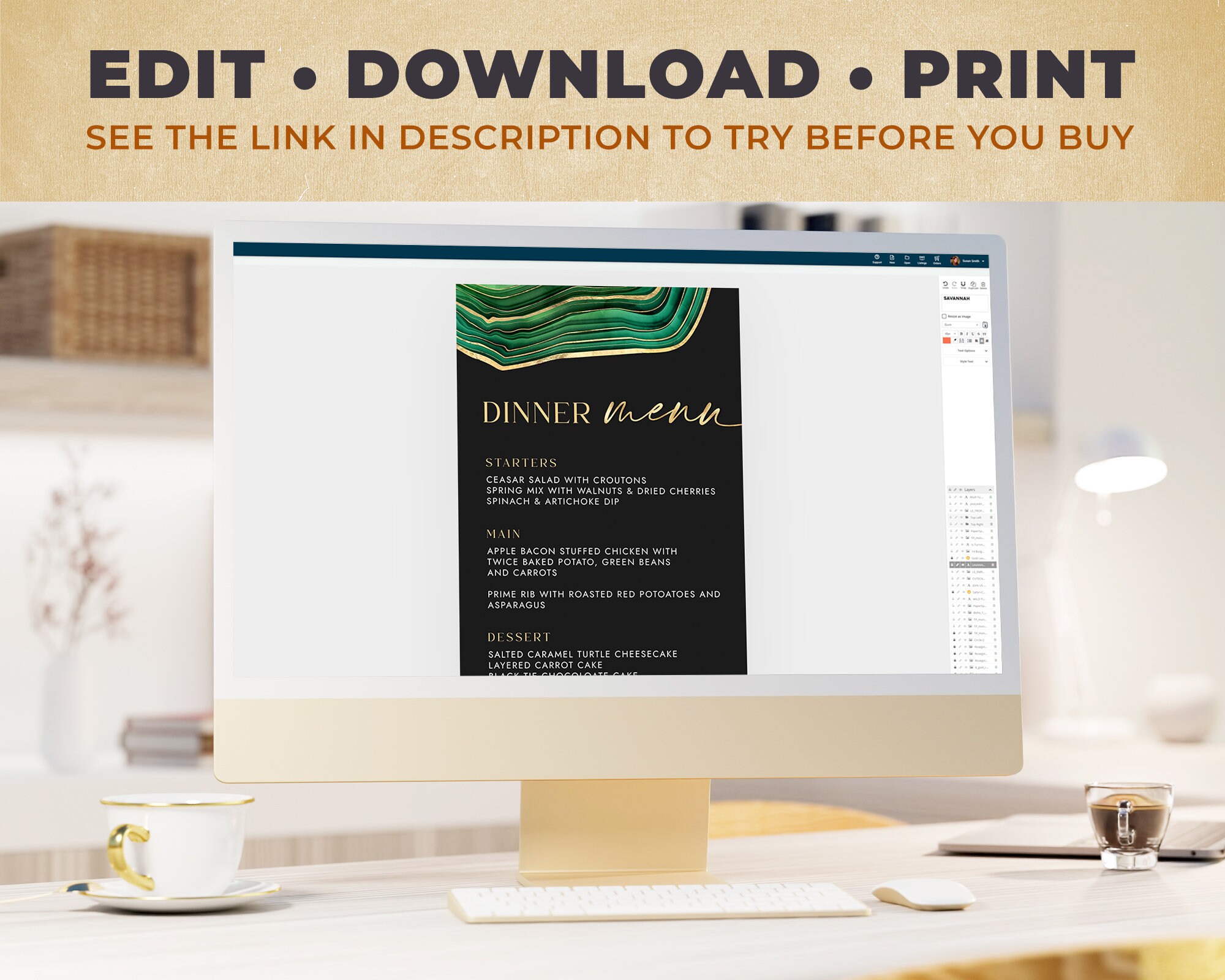 Emerald Green Black and Gold Menu Card - Menu Template and Drink Menu ...