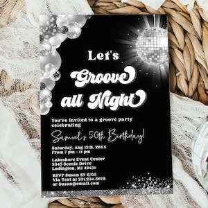 Editable Disco Party Birthday Invitation - Black and Silver Disco 70's Party - Adult Birthday Invitation - Digital Instant Download 0700A