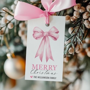 Editable Christmas Gift Tag Template - Personalized Pink Bow Christmas Gift Tag Printable - Digital Download - CT CT114