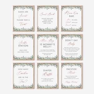 Pacchetto modificabile di 18 cartelli per baby shower natalizio - Baby shower invernale - Baby shower natalizio rustico Boho - Download digitale CP160BBS