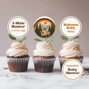 Deer Baby Shower Cupcake Topper Template - Woodland Boy Baby Shower Favors - Little Hunter Little Buck Favors - 5004