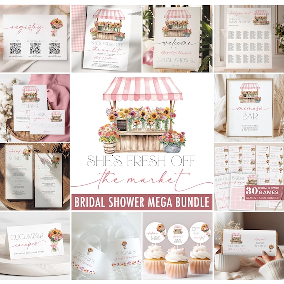 Fresh Off the Market Bridal Shower Invitation + Games Bundle - Rustic Bridal Shower - Editable Digital Download 5017-BDS
