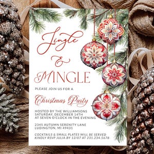 Elegante invito per festa di Natale - Modello di invito per festa di lavoro e vacanze - Natale rosso + beige - Download digitale Evite - CP CP171-5