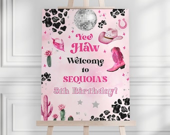 Editable Space Cowgirl Welcome Sign - Pink Disco Cowgirl Party - Nashville Party - Instant Download Editable 0600 - PBG