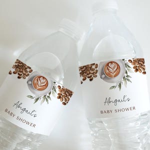 Coffee Baby Shower Water Bottle Label Template - A Baby is Brewing - Gender Neutral Baby Shower - Editable Digital Download 5010BBS