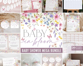 Baby in Bloom Baby Shower Invitation + Games Bundle - Wildflower Floral Butterfly Baby Shower Theme - Editable Digital Download 5015-BBS
