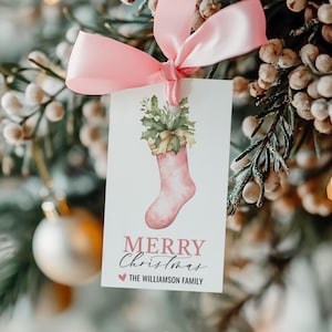 Editable Christmas Gift Tag Template - Cute Personalized Boho Ribbon Bow Stocking Gift Tag - Printable Digital Download - CT CT112