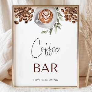 Modelo de placa de cafeteria - Chá de panela com café - Decoração de chá de panela Love is Brewing - Download digital editável 5010BDS