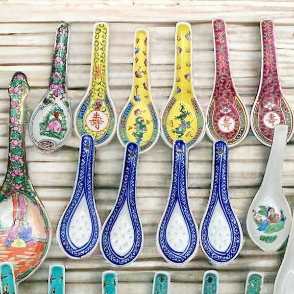 Chinese Porcelain Soup / Rice  Spoons Beautiful Oriental Patterns Made in China Asian Decor Oriental Decor stoneridgeattic