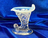 FENTON Art Glass Hobnail White Opalescent Moonstone Cornucopia Vase Authentic Fenton Collectible 1950s Vintage Glass Horn stoneridgeattic