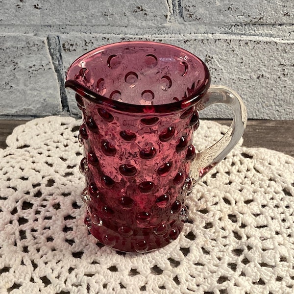 FENTON Art Glass Cranberry Hobnail ~Creamer / Mini Pitcher / Vase~ Collectible Fenton 10 Ounce Vintage Creamer Glass Display stoneridgeattic