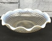 FENTON Art Glass Hobnail Bowl Clear Glass Hobnail White Opalescent Ruffled Rim Fenton Collectible Serving Bowl 1950s Vintage Fenton epsteam
