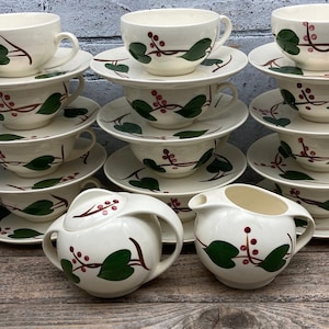 Vintage Blue Ridge Southern Potteries &quot;Stanhope Ivy&quot; Hand Painted 2 Cups and Saucers OR Sugar and Creamer Set Made in USA stoneridgeattic