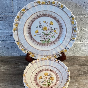 1950s Spode Copeland &quot;BUTTERCUP&quot; Made in England ~ FIVE Dessert Bowls or TWO Salad/Saucer Plates ~ Vintage Farmhouse Kitchen stoneridgeattic