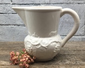 WHITE Bordallo Pinneiro Pitcher Vase Made in Portugal Vintage Portuguese Majolica Pottery Farmhouse Kitchen Decor stoneridgeattic