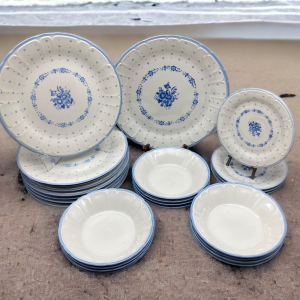 1984 Sango Renaissance Stoneware "Arcadia Blue"  Made in Japan ~ Plates or Bowls ~ Blue & White Farmhouse Country Kitchen stoneridgeattic