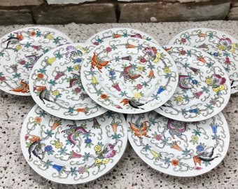 Jingdezhen Porcelain Chinoiserie Hand Painted Multicolored Oriental Plates Butterflies / Flowers Pattern Dinner / Lunch / Salad / Pie Plates