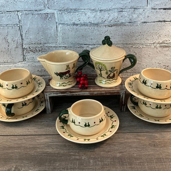 HOMESTEAD PROVINCIAL By Metlox- Poppytrail- Vernon ~ 2 Cup and Saucer Sets OR Sugar Bowl and Creamer ~ Made in California Farmhouse Kitchen