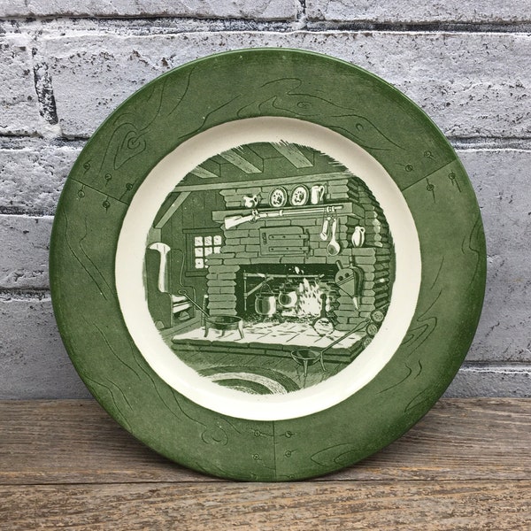 COLONIAL HOMESTEAD Vintage Royal Ironstone Green Transfer Ware Lunch Plate Mid Century 1950s Tableware Made in USA Farmhouse Kitchen