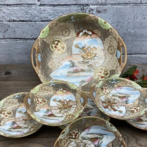 CLEARANCE MORIAGE Japanese Porcelain Bowls ~ One Serving Bowl OR Six Dessert / Fruit Bowls ~ Asian Bowls Raised Oriental Designs