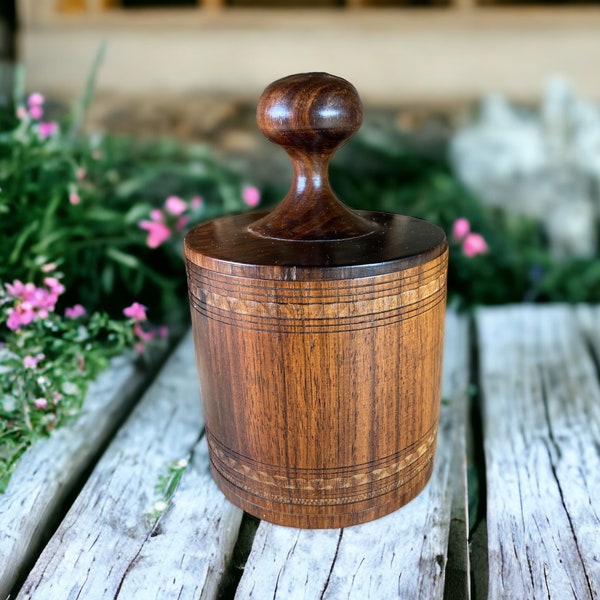 Handmade Round Tightly Lidded Wooden Box Hand Turned Wooden Tobacco Container /  Keepsake Box / Trinket Box / Desk Accessory stoneridgeattic