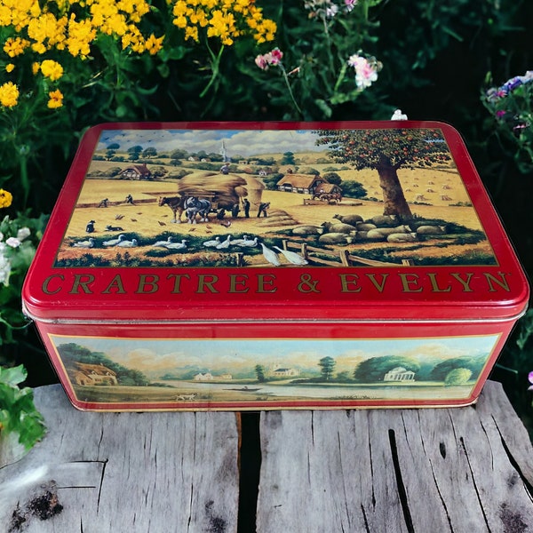 1996 Crabtree & Evelyn Tin Collectible Storage Tin Gift Tin Made in England Vintage Decor Farmhouse Country Cottage Decor stoneridgeattic