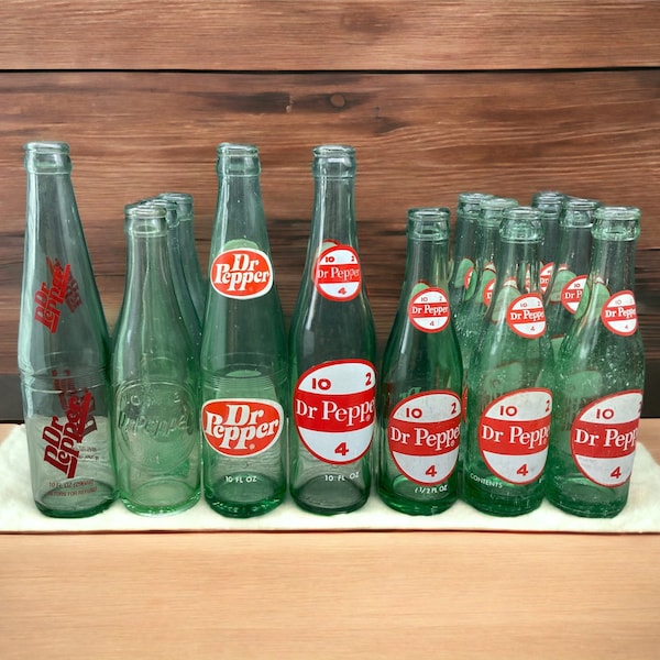 ONE ~ DR. PEPPER Bottle Embossed Soda Bottles Mid Century Advertising Collectible Pop Bottles 1940s-1970s Man Cave Bottle Collection