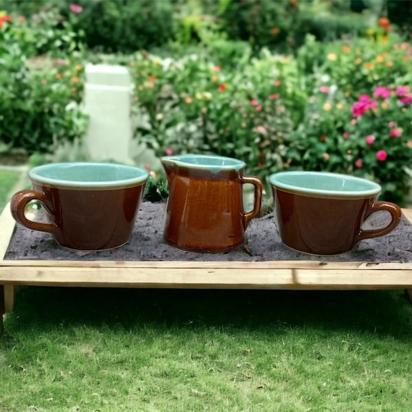 COUNTRY FARE Stoneware Pottery Brown & Green Glazed 10 Oz Mug OR 8 Oz Creamer Farmhouse Country Kitchen Cottage Core stoneridgeattic