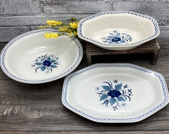 BALTIC BLUE Pattern Adams China English Ironstone Blue & White Floral Pattern Blue Rope Band ~ Octagonal / Round Serving Bowls /  Platter
