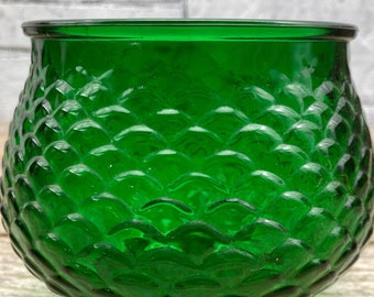 1960s EO Brody Emerald Glass Bowl Indoor Planter / Vase  #0019 Green Glass Textured Fish Scales Pattern Made in USA stoneridgeattic