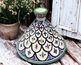 Hand-Painted Moroccan Tagine Lid: Red Clay Farmhouse Decor