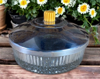 Retro Glass Vanity Jar: Chrome Lidded Powder or Trinket Box