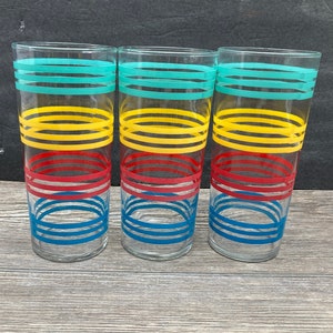 Set of 4 Vintage Striped Drinking Glasses Made in Slovakia – The