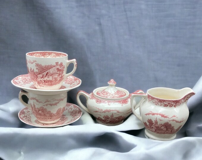 1930s Royal Tudor Ware olde England Barker Brothers Pink Transferware