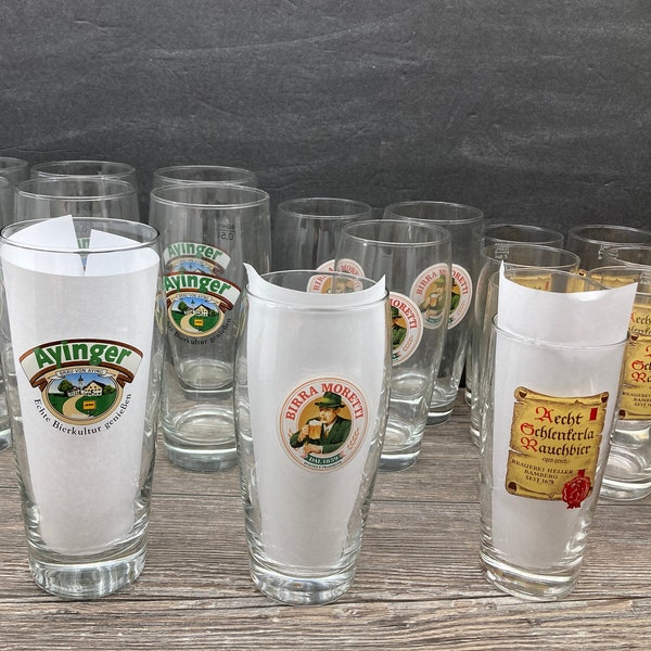 Ayinger / Aecht Rauchbier / Berra Moretti - Vintage Beer Glasses ~Made in Germany / Italy~ Home Bar Collectible Breweriana Advertising