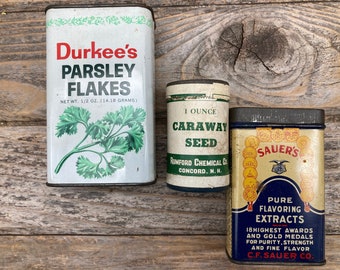 Vintage Spice Tins ~ Set of 3 ~ Durkee's  / Rumford Chemical Co  / CF Sauer Co Retro Advertising Collectible Tins stoneridgeattic