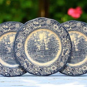 Vintage Liberty Blue Dinner Plate: Independence Hall Transferware