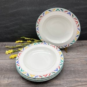 Villeroy & Boch &quot;INDIAN LOOK&quot; Pattern ~Discontinued~ ONE 9.25&quot; Rimmed Porcelain Soup Bowl Made in Luxenbourg Multicolor Pattern