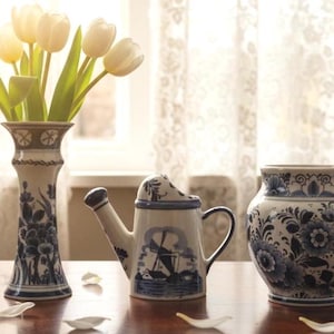 Hand-Painted Delft-Marked Blue & White Pottery – Watering Can OR Bud Vase OR Decorative Jar