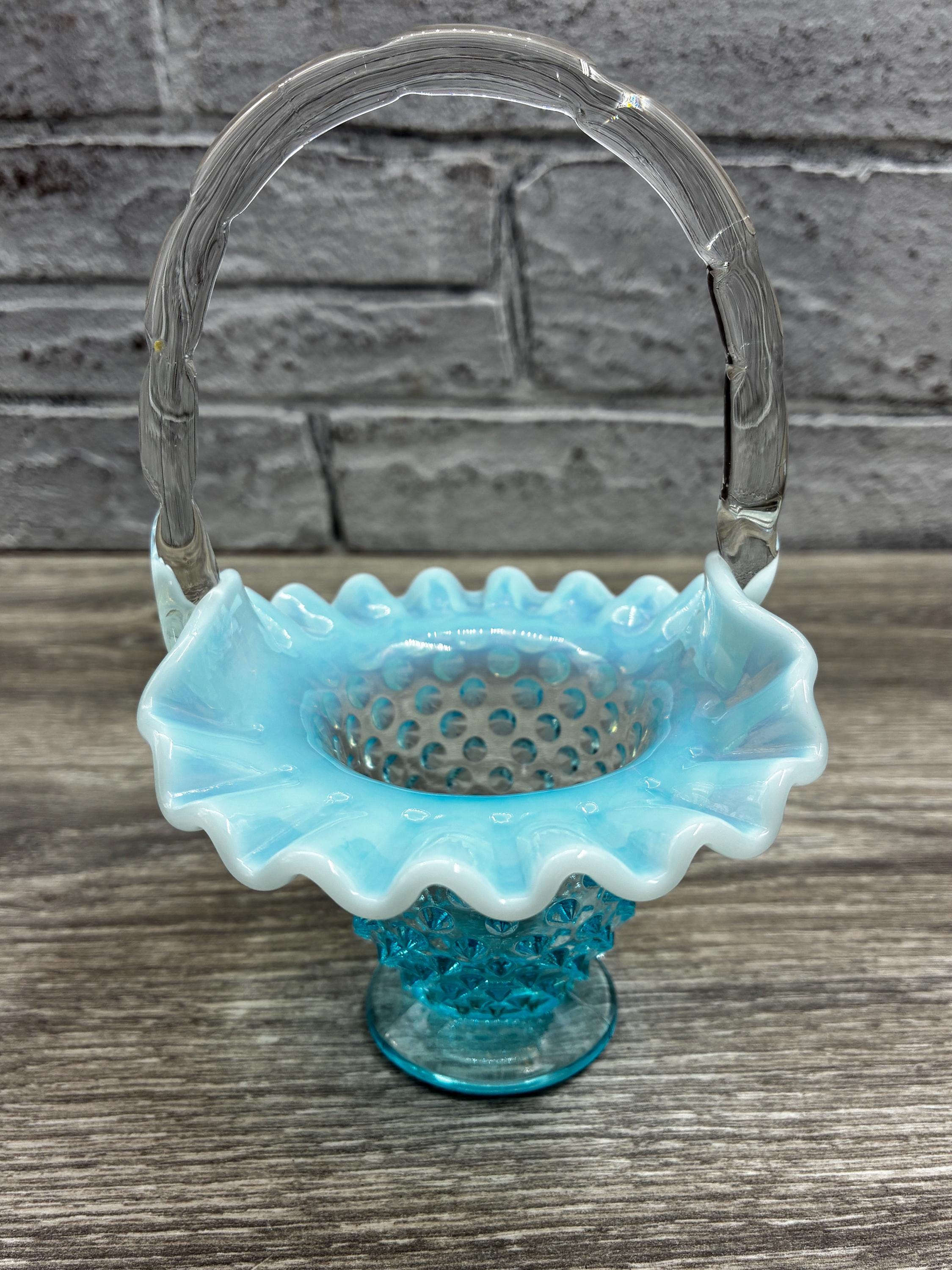 Fenton Blue Glass Basket - Etsy